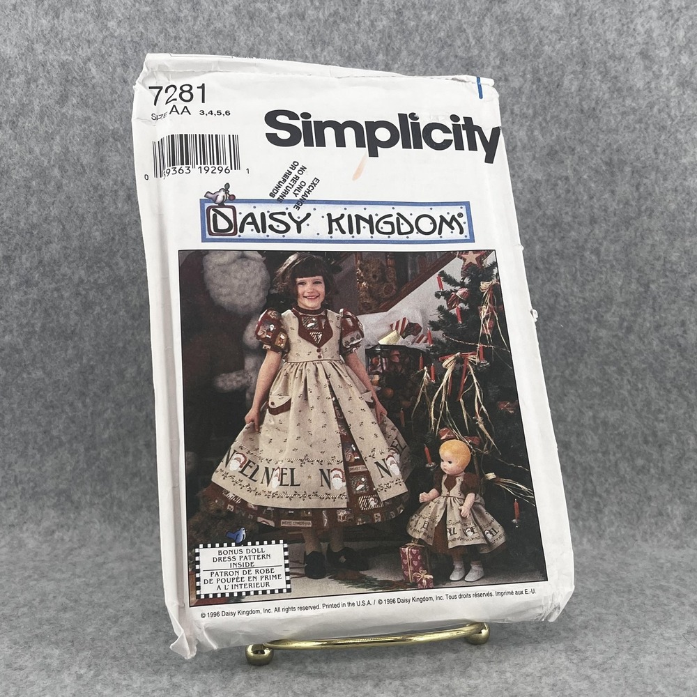Uncut 7281 Daisy Kingdom Child Dress Simplicity Girls 3-6 Pinafore Doll Pattern‎